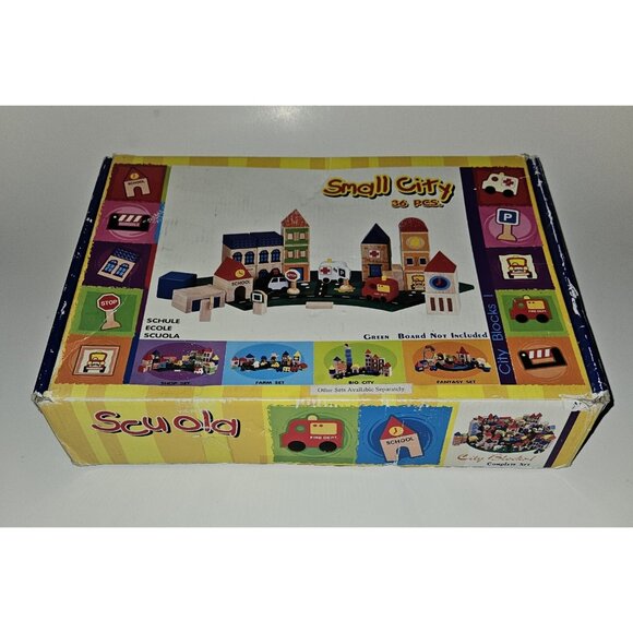 Wooden City Blocks Set Lot School Police Station Car Hospital Fire Dept Signs - Picture 1 of 16